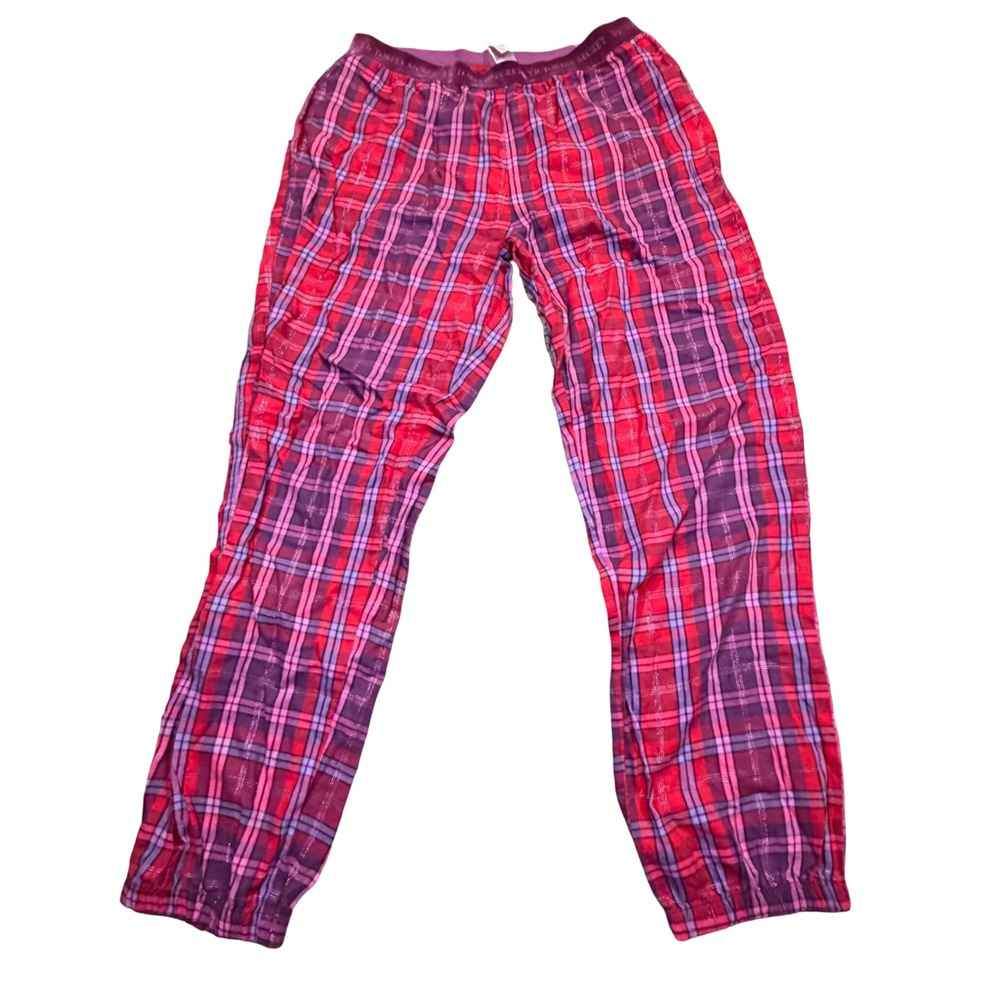 Victoria's Secret Red Purple Plaid Flannel Pajama Jogger Pants Lurex Shimmer S